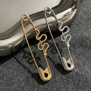 Mixed Metals Gold & Silver Snake Safety Pin Earrings NEW